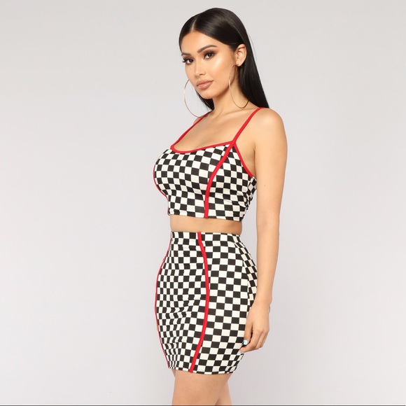 Fashion Nova Checkered Set Skirt Crop Tank Small - Picture 1 of 5